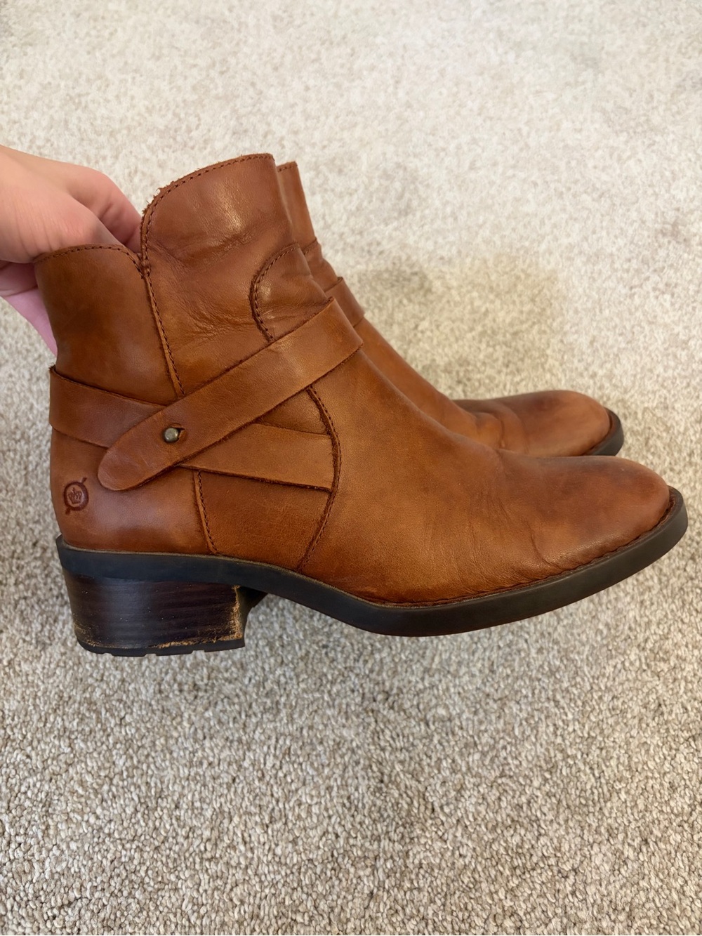 Women's light brown Leather Ankle Boots - Casual Low Heel